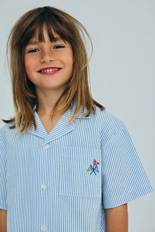Light Blue Striped Kids Shirt