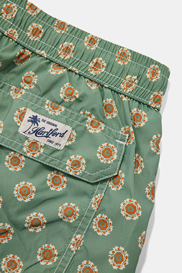 Green Patterned Elastic Waist Men's Swimsuit 4