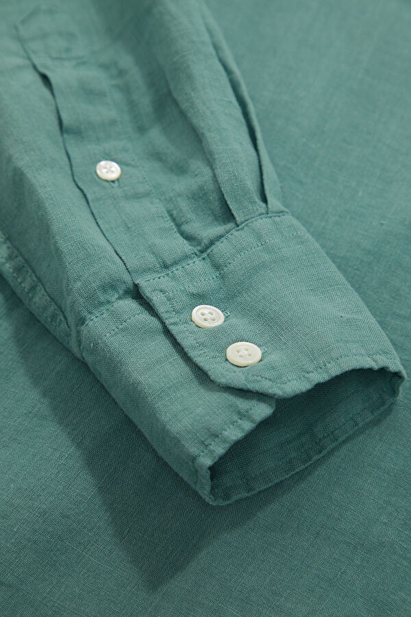 Relax Fit Green Linen Men's Shirt 5