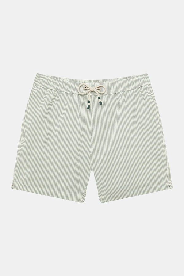 Light Green Striped Elastic Swimsuit