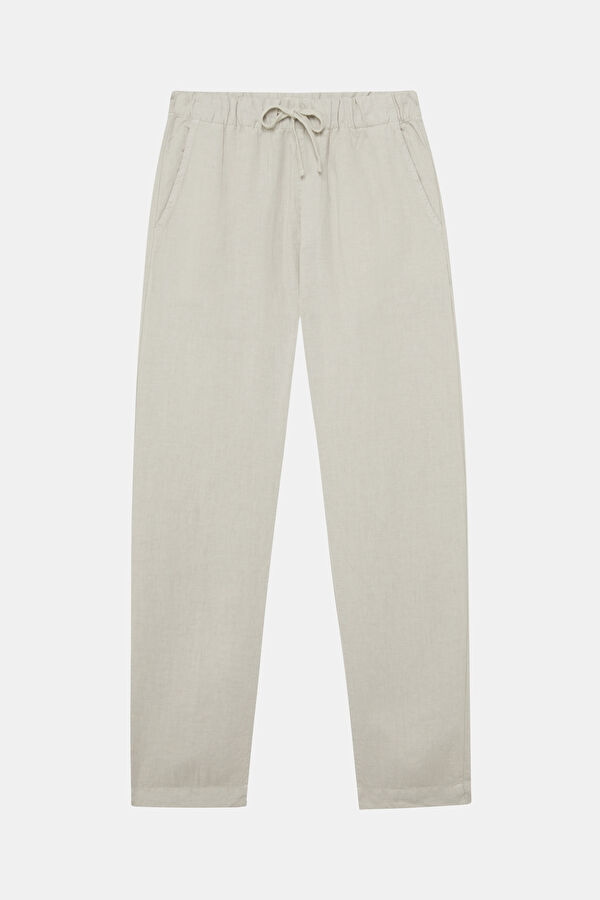 Relax Fit Ecru Straight Leg Linen Men's Trousers