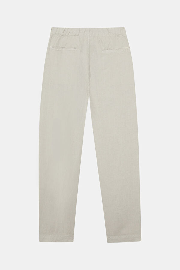 Relax Fit Ecru Straight Leg Linen Men's Trousers 2