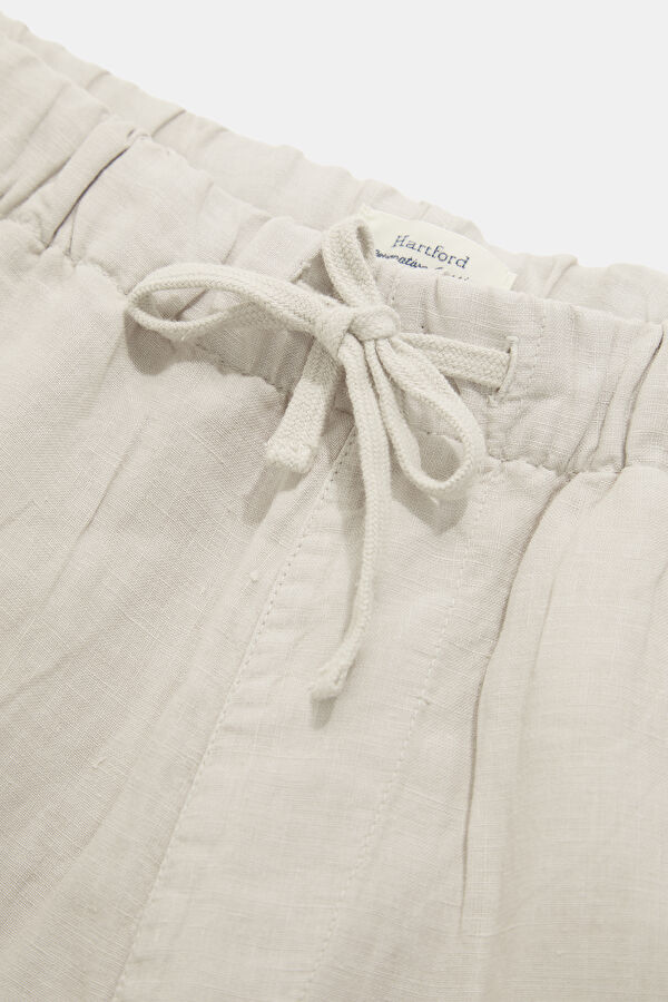 Relax Fit Ecru Straight Leg Linen Men's Trousers 3