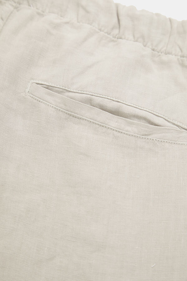 Relax Fit Ecru Straight Leg Linen Men's Trousers 5
