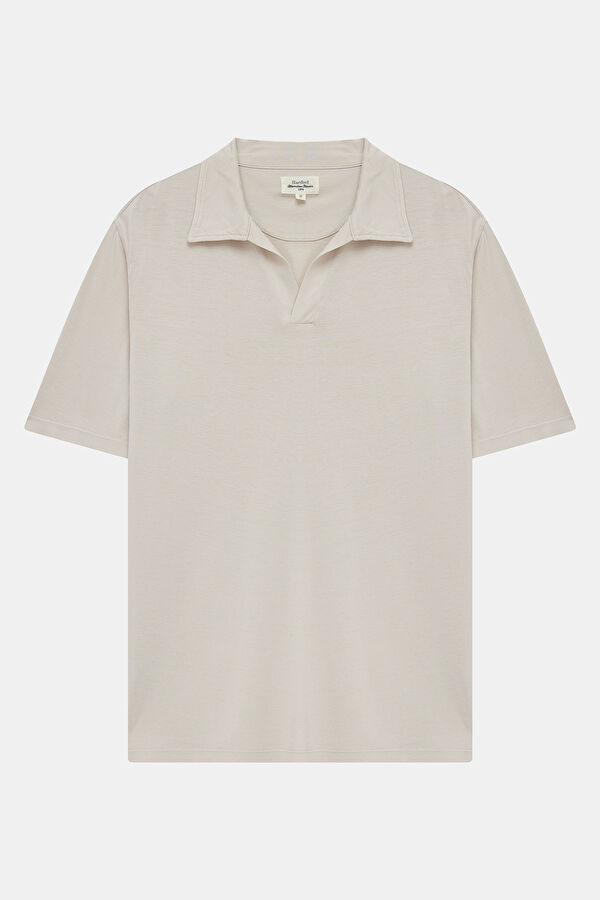 Relax Fit Beige Polo Collar Men's T-Shirt