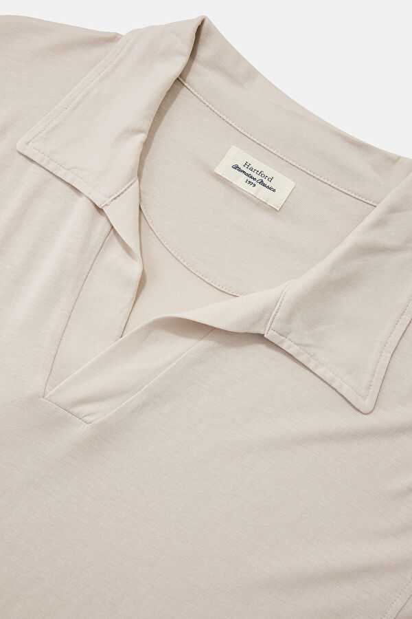 Relax Fit Beige Polo Collar Men's T-Shirt 3
