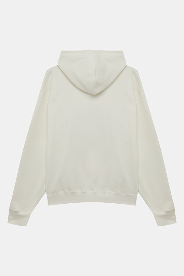 Krem Relax Kalıp Kapuşonlu Erkek Sweatshirt 2