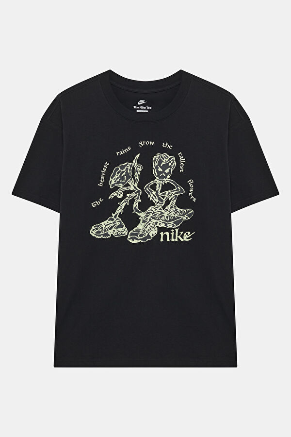 Relax Kalıp Siyah Bisiklet Yaka Baskılı Erkek T-Shirt