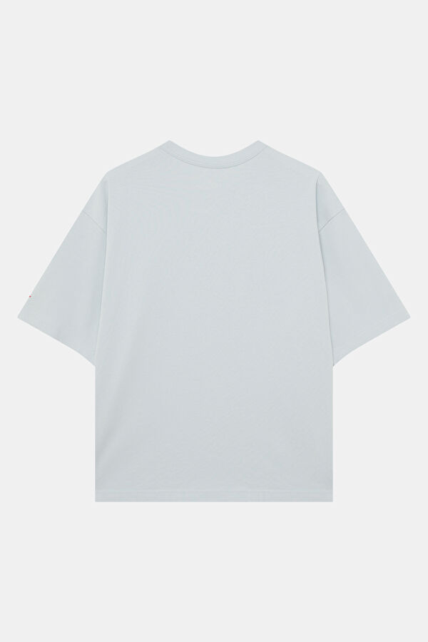 Relax Kalıp Gri Bisiklet Yaka Baskılı Erkek T-Shirt 2