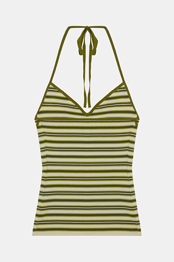White Striped Patterned Sleeveless Suspender Blouse 2