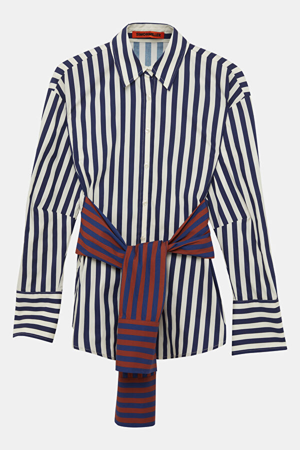 Navy Patterned Long-Sleeve Women's Blouse