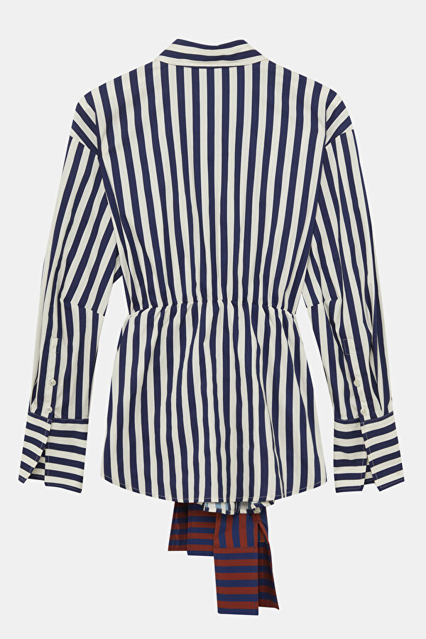 Navy Patterned Long-Sleeve Women's Blouse 2