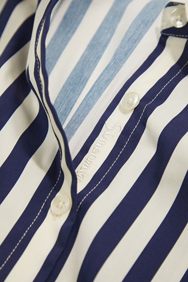 Navy Patterned Long-Sleeve Women's Blouse 4
