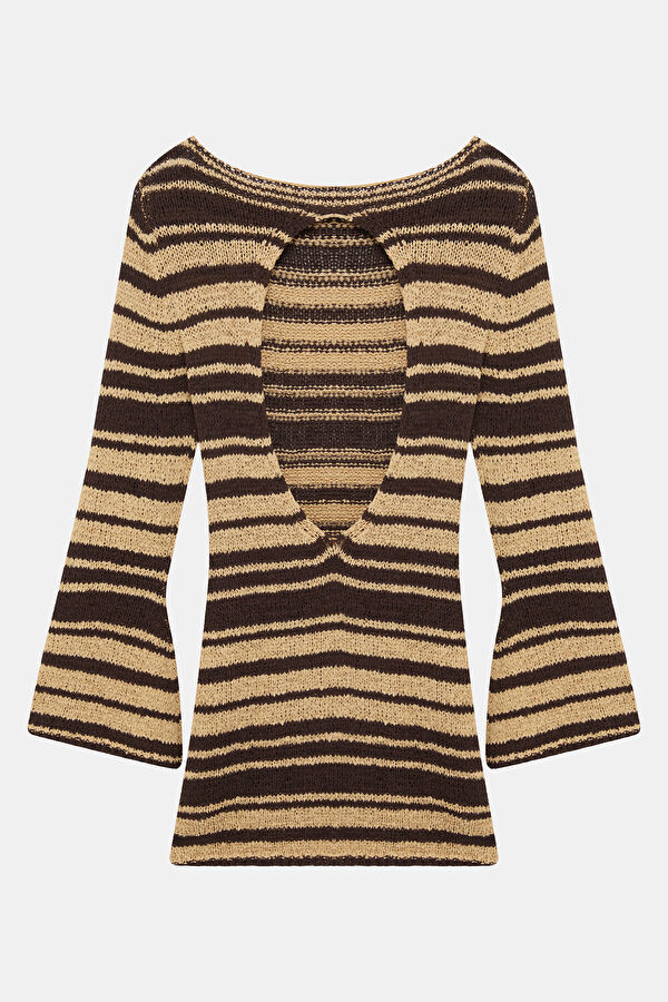 Brown Striped Mini Women's Dress 4