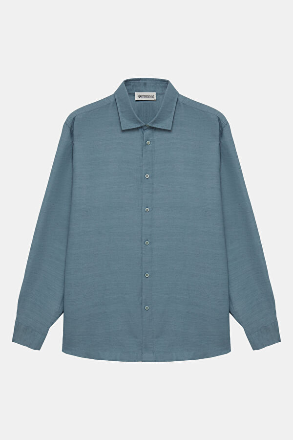 Blue Regular Linen Cotton Men's Shirt