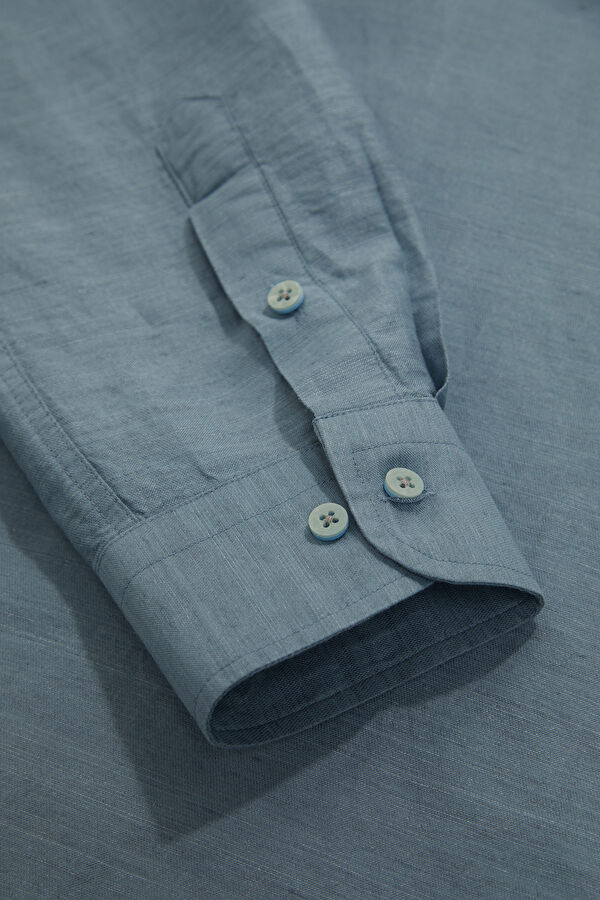 Blue Regular Linen Cotton Men's Shirt 4