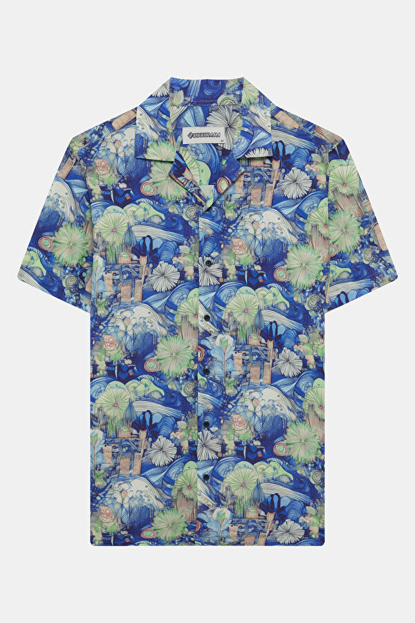 Multicolored Patterned Resort Collar Men's Shirt
