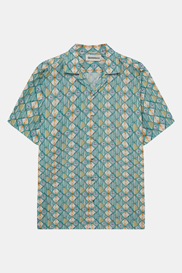 Multicolored Patterned Resort Collar Men's Shirt