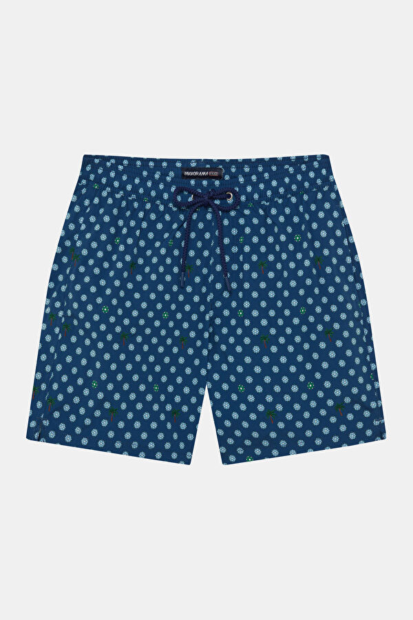 Navy Blue Design Filled Elastic Swimsuit