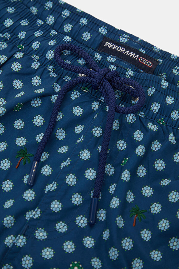 Navy Blue Design Filled Elastic Swimsuit 3