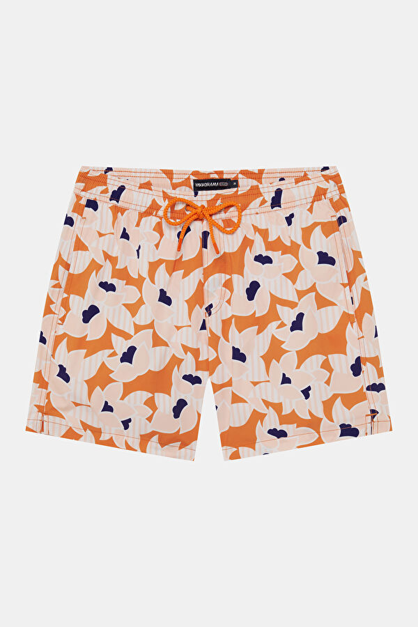Orange Design Filled Elastic Swimsuit