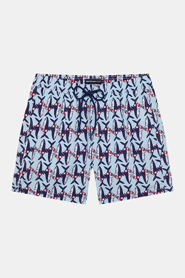 Navy Blue Design Filled Elastic Swimsuit
