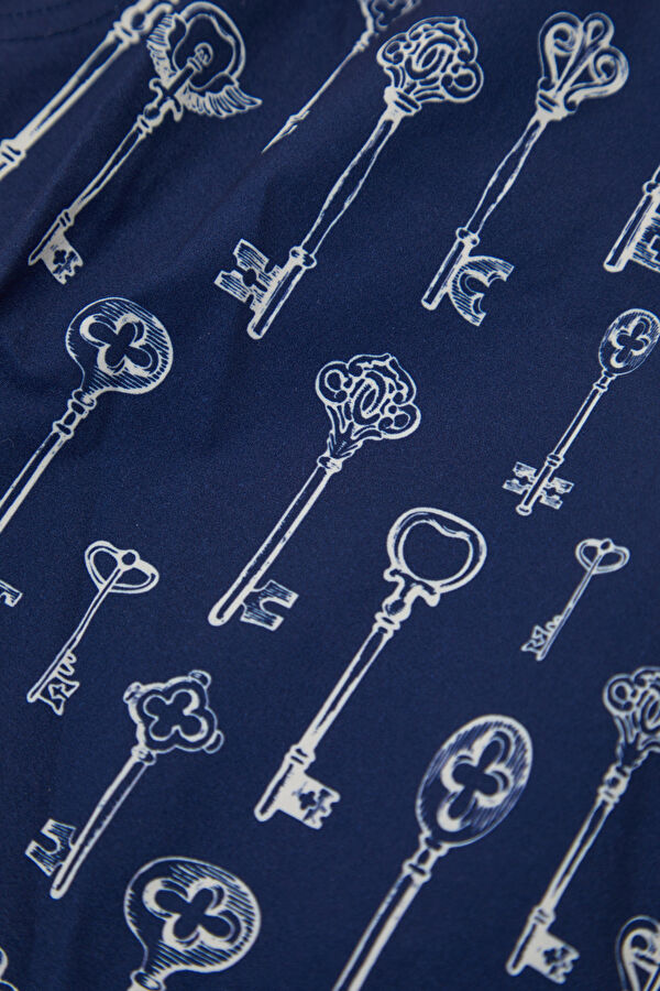 Navy Blue Design Filled Elastic Swimsuit 4