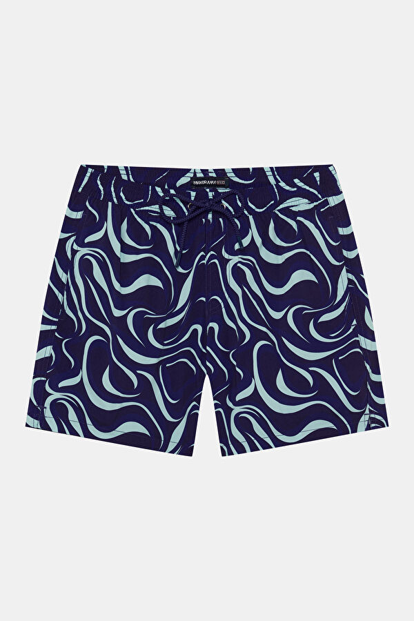 Navy Blue Design Filled Elastic Swimsuit