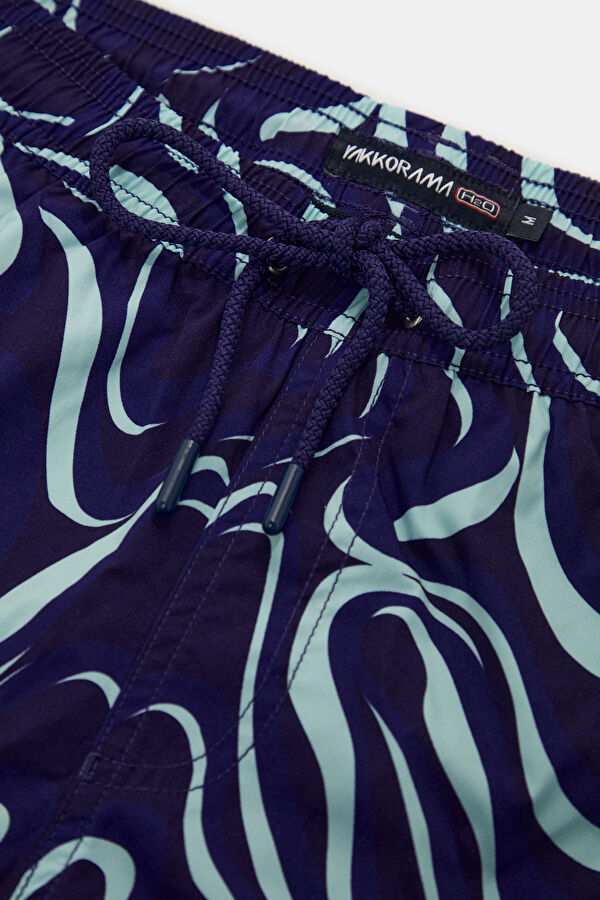 Navy Blue Design Filled Elastic Swimsuit 3