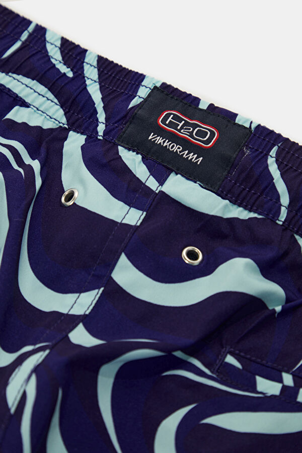 Navy Blue Design Filled Elastic Swimsuit 5