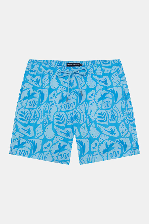 Blue Design Filled Elastic Swimsuit