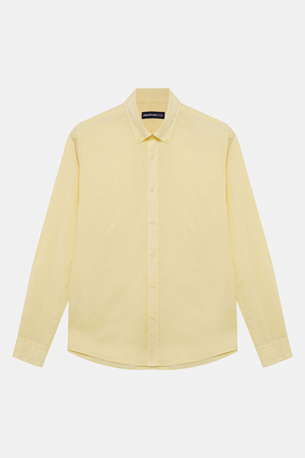 Relax Fit Light Yellow Button-Down Collar Men's Shirt