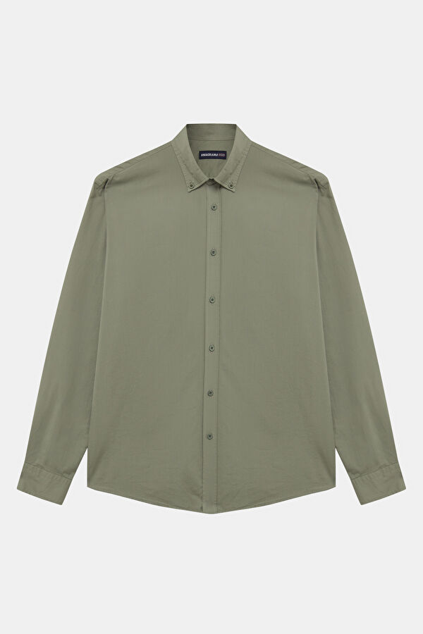 Relax Fit Khaki Button-Down Collar Men's Shirt