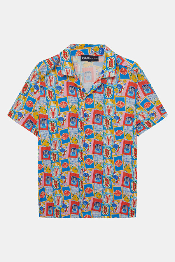 Multicolored Patterned Resort Collar Men's Shirt