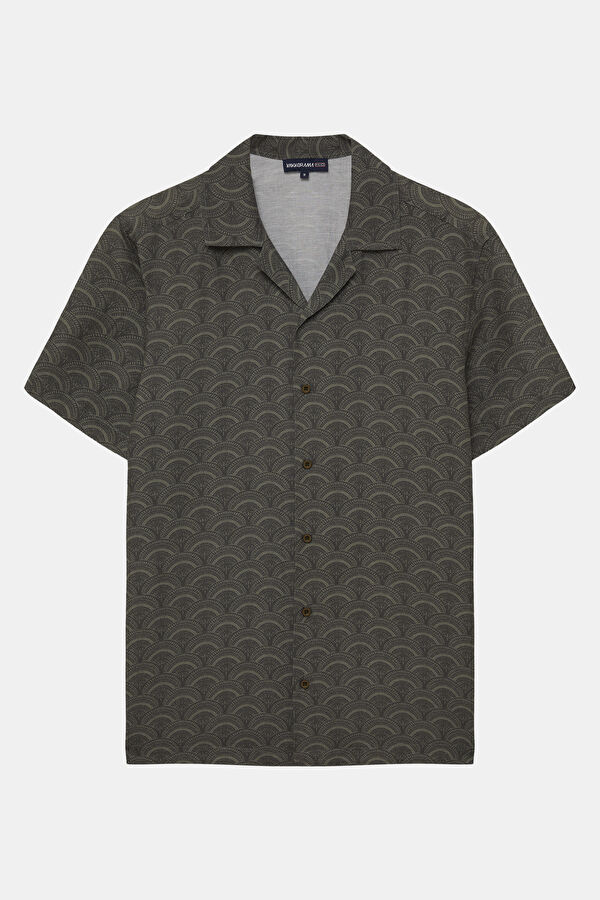 Khaki Patterned Resort Collar Men's Shirt
