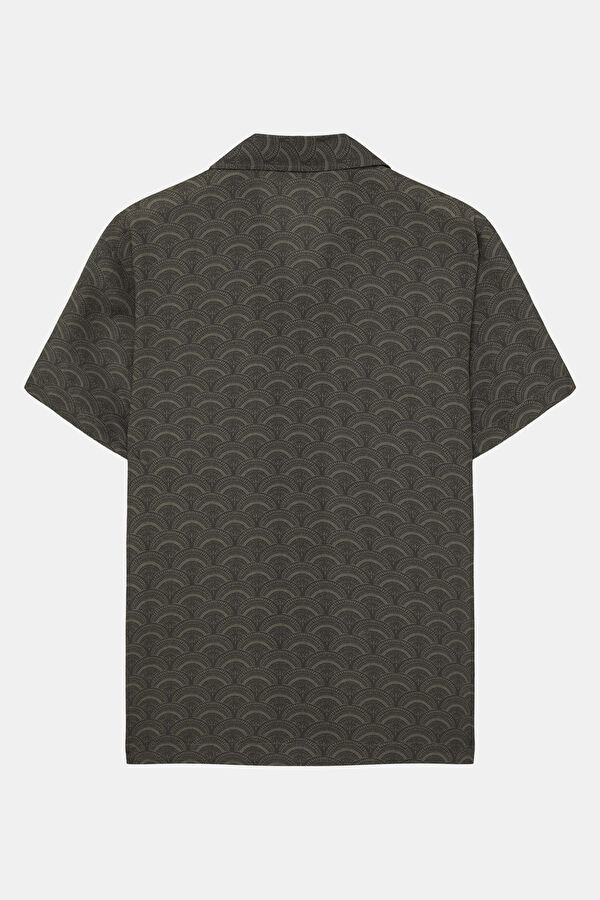Khaki Patterned Resort Collar Men's Shirt 2