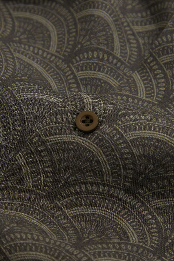 Khaki Patterned Resort Collar Men's Shirt 4