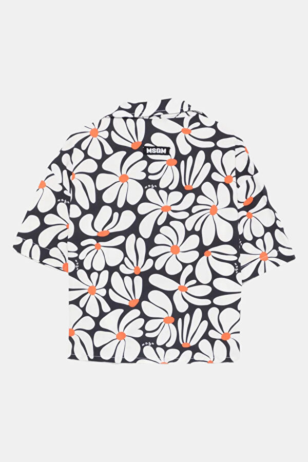 White Patterned High Neck Kids Shirt 2