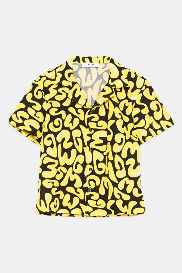 Yellow Patterned Crew Neck Kids Shirt