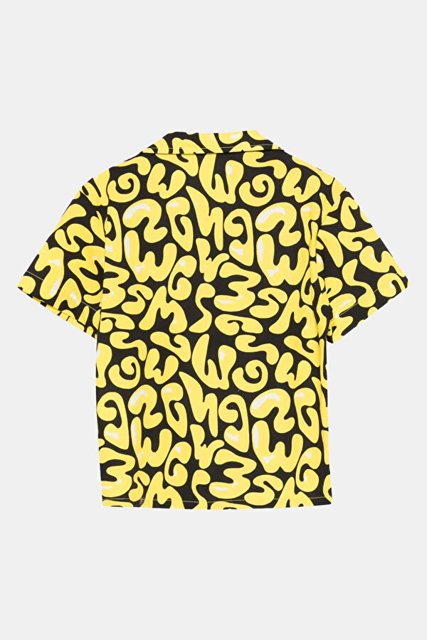 Yellow Patterned Crew Neck Kids Shirt 2