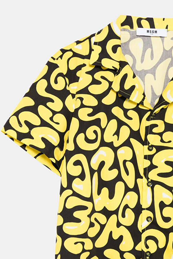 Yellow Patterned Crew Neck Kids Shirt 3