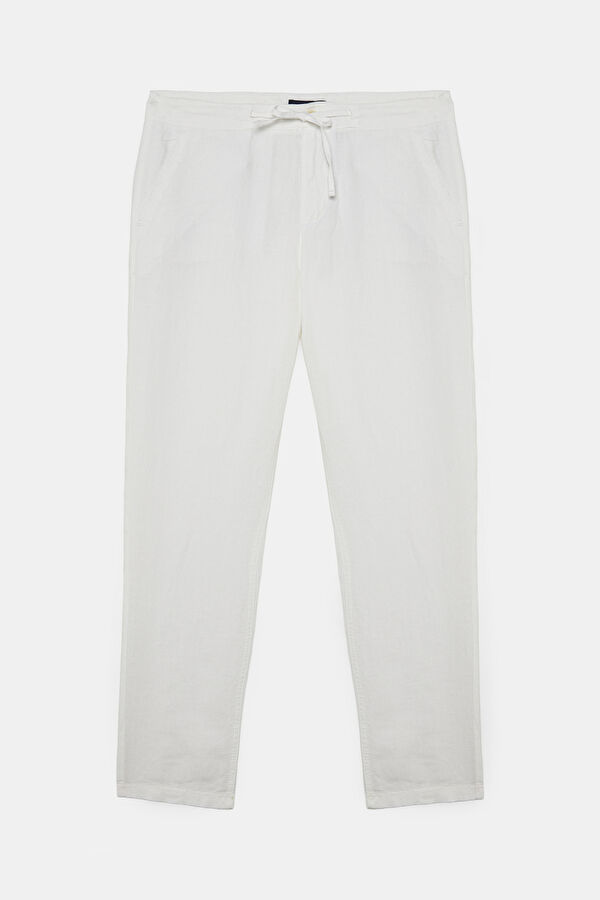 Relax Fit White Straight Leg Linen Men's Trousers