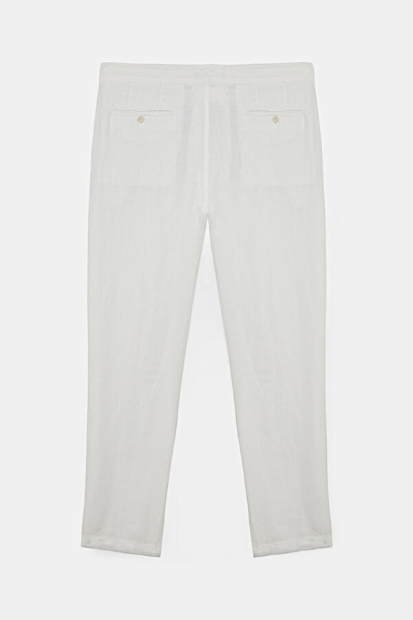Relax Fit White Straight Leg Linen Men's Trousers 2