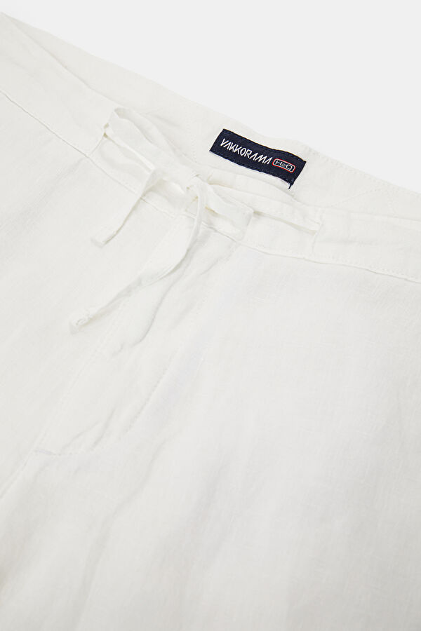 Relax Fit White Straight Leg Linen Men's Trousers 3
