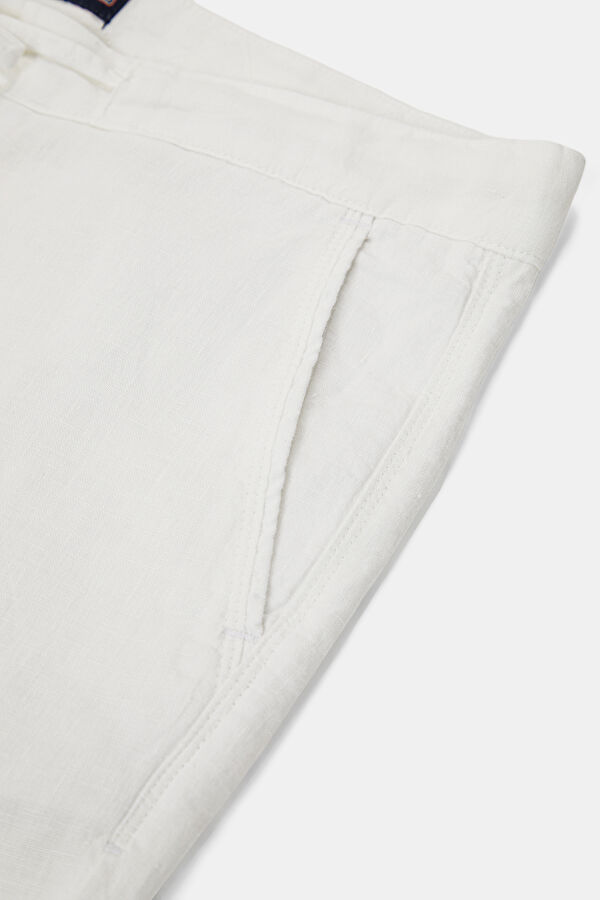 Relax Fit White Straight Leg Linen Men's Trousers 4