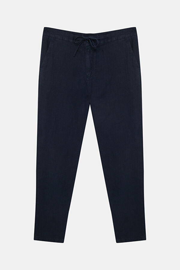 Relax Fit Navy Straight Leg Linen Men's Trousers