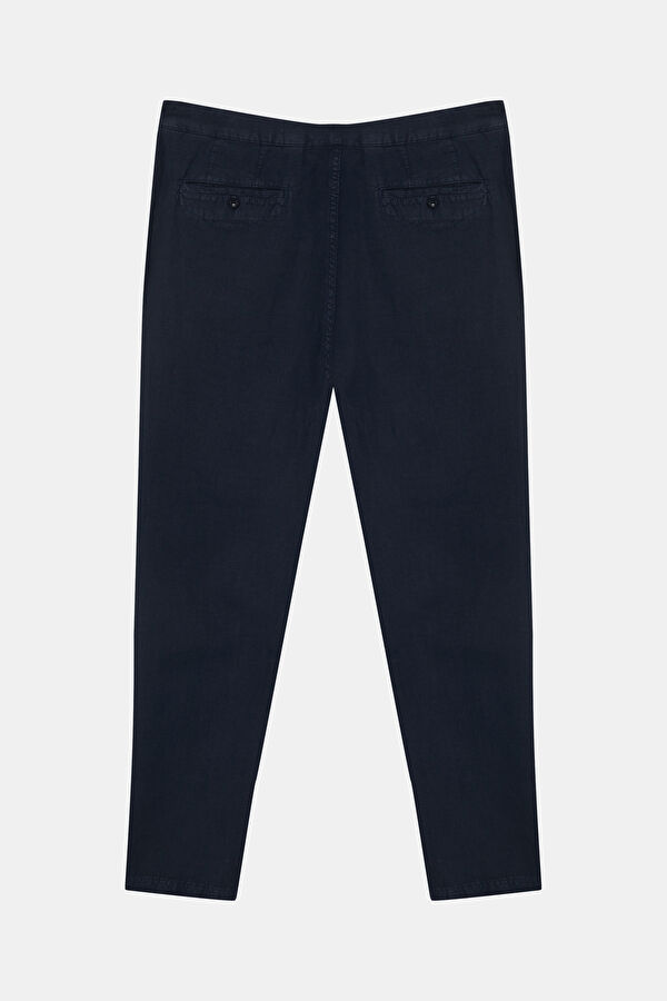 Relax Fit Navy Straight Leg Linen Men's Trousers 2