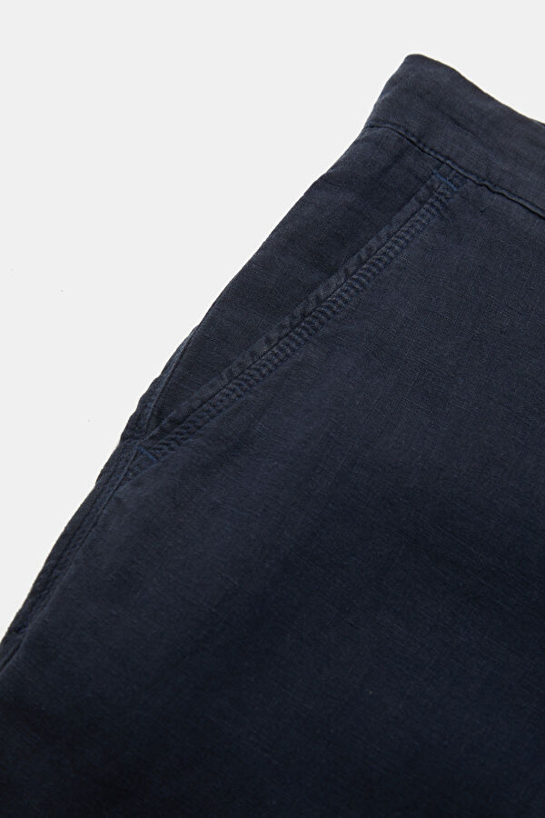 Relax Fit Navy Straight Leg Linen Men's Trousers 4