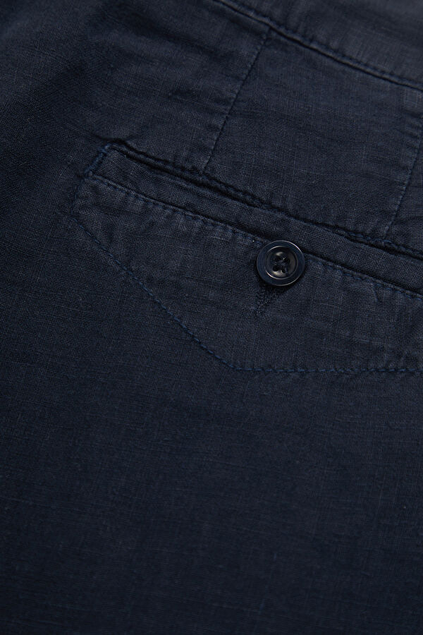 Relax Fit Navy Straight Leg Linen Men's Trousers 5