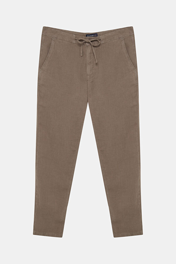 Relax Fit Mink Straight Leg Linen Men's Trousers